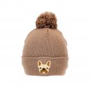 A1949- LADIES FRENCH BULLDOG PRINT BOBBLE HAT- FLEECE LINING