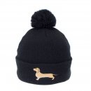 A1950- LADIES DACHSHUND PRINT BOBBLE HAT- FLEECE LINING