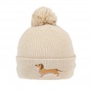 A1950- LADIES DACHSHUND PRINT BOBBLE HAT- FLEECE LINING