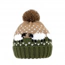 A1957- LADIES SHEEP PRINT KNITTED BOBBLE HAT