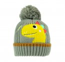 B331- BABIES DINO PRINT KNITTED BOBBLE HAT- WITH LINING