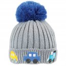 B333- BABIES CAR PRINT KNITTED BOBBLE HAT