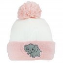 B334- BABIES ELEPHANT PRINT KNITTED BOBBLE HAT- WITH LINING