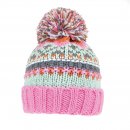 C767- GIRLS PATTERN KNITTED BOBBLE HAT- WITH LINING