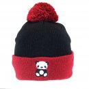 C769- KIDS PANDA/LION PRNIT KNITTED BOBBLE HAT- WITH LINING