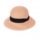 S473- LADIES COLOURED SHORT BRIM STRAW HAT WITH  BAND